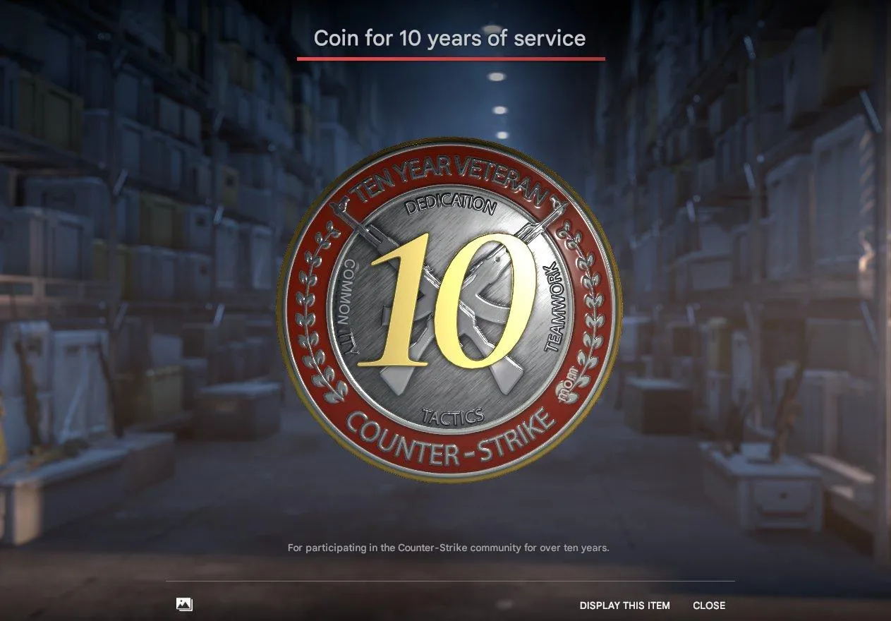 CS263 Prime Purchased 10 Year Veteran Coin, 5 Year Veteran Coin, Loyalty Badge, Global Offensive Badge | Valve CS:GO Music Kit.  